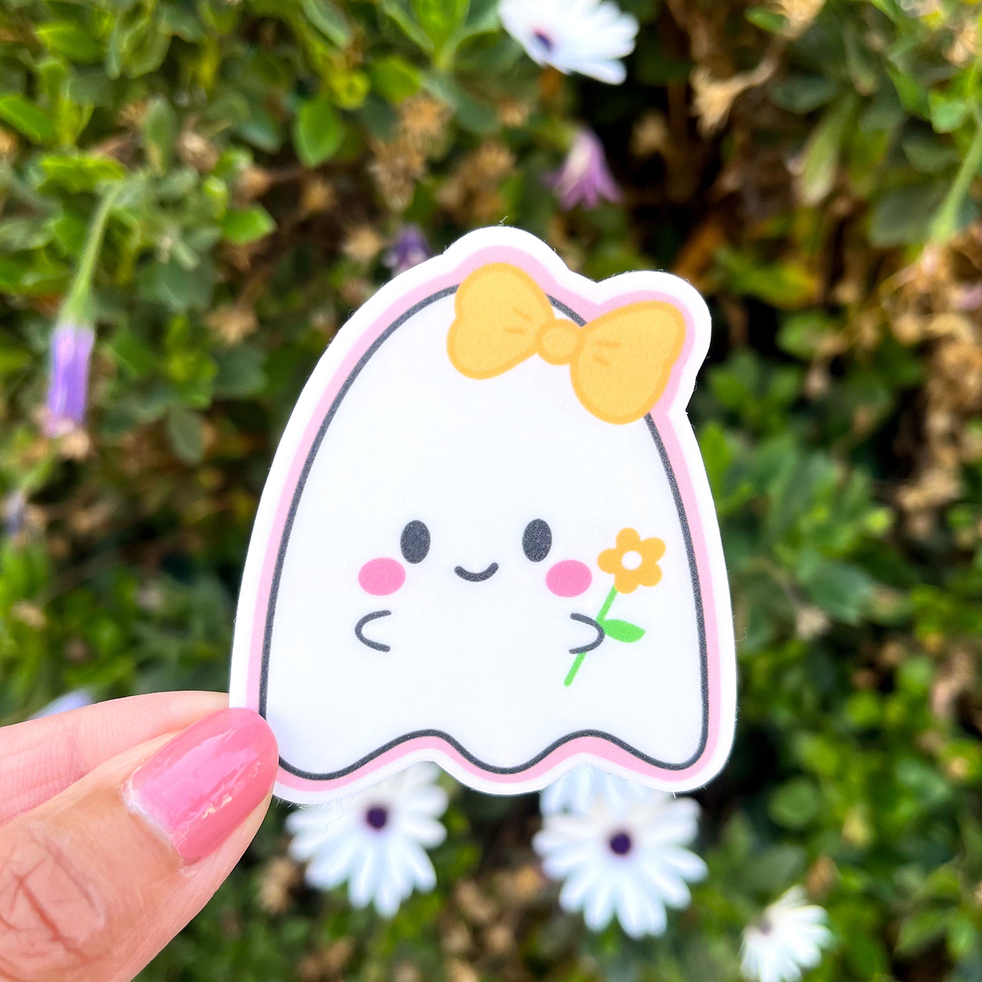 Floral ghost sticker with flowers outside