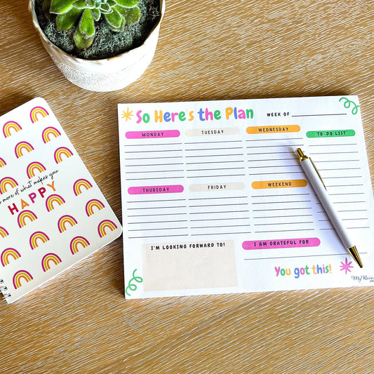 So Here's the Plan Planner flat lay with notebook