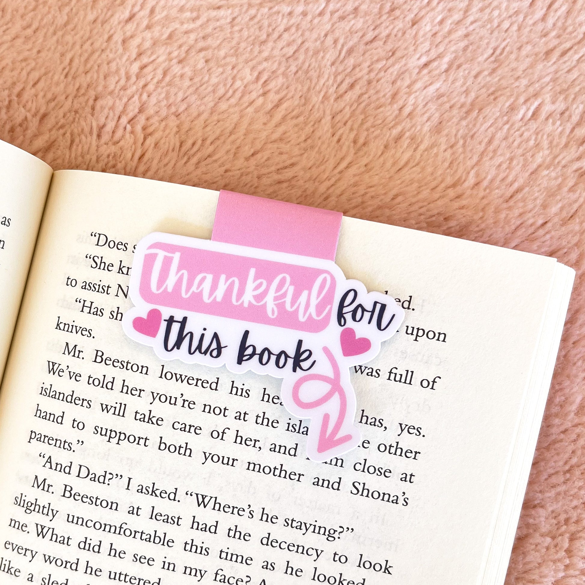 Thankful for this book cute pink magnetic bookmark