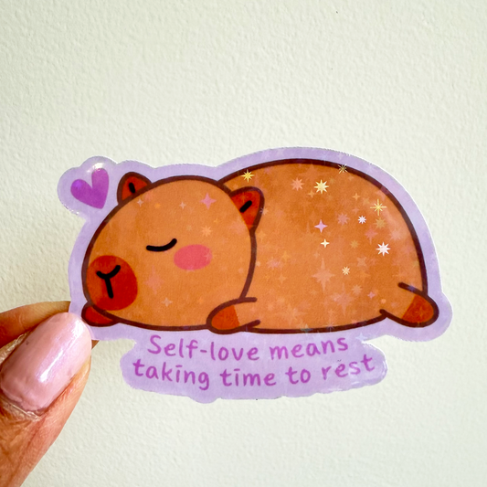 Cute self-love resting capybara sticker