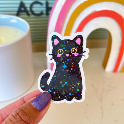 Black Cat Holographic Sticker