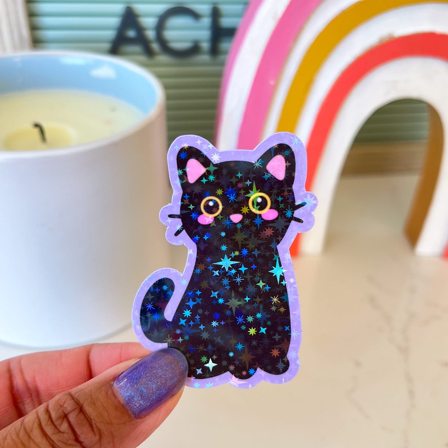 Black Cat Holographic Sticker