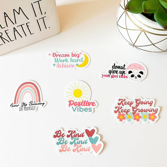 Positive Vibes sticker collection flat lay