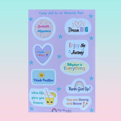 Feeling Inspired Sticker Sheet features positive motivational phrases that will inspire your kids to continue doing their best.