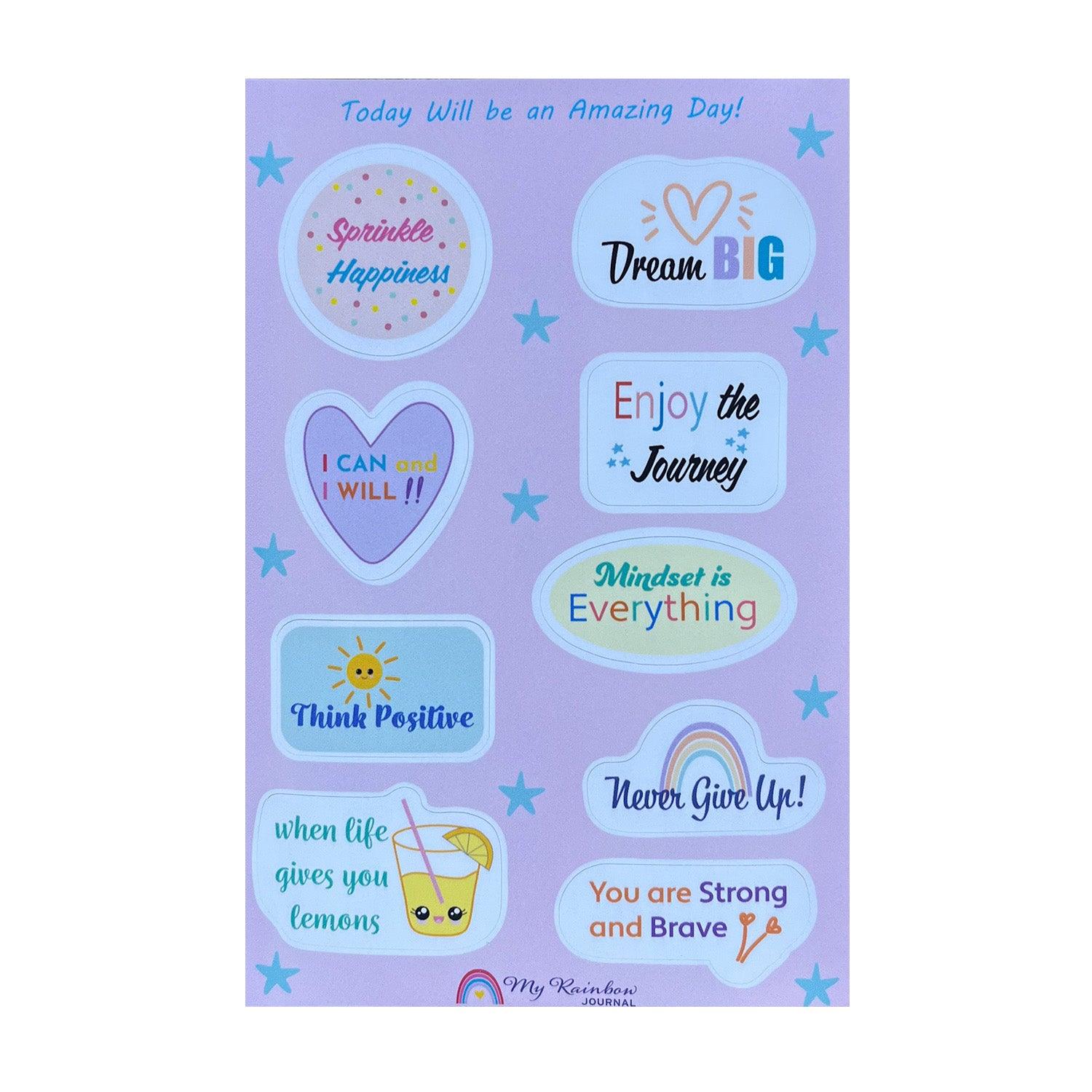 Feeling Inspired Sticker Sheet features positive motivational phrases that will inspire your kids to continue doing their best.