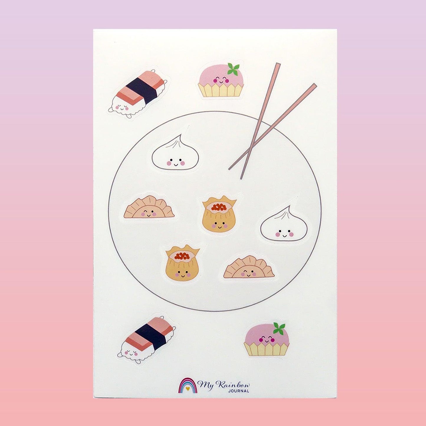 Asian Noms Sticker Sheet featuring adorable asian food in kawaii style