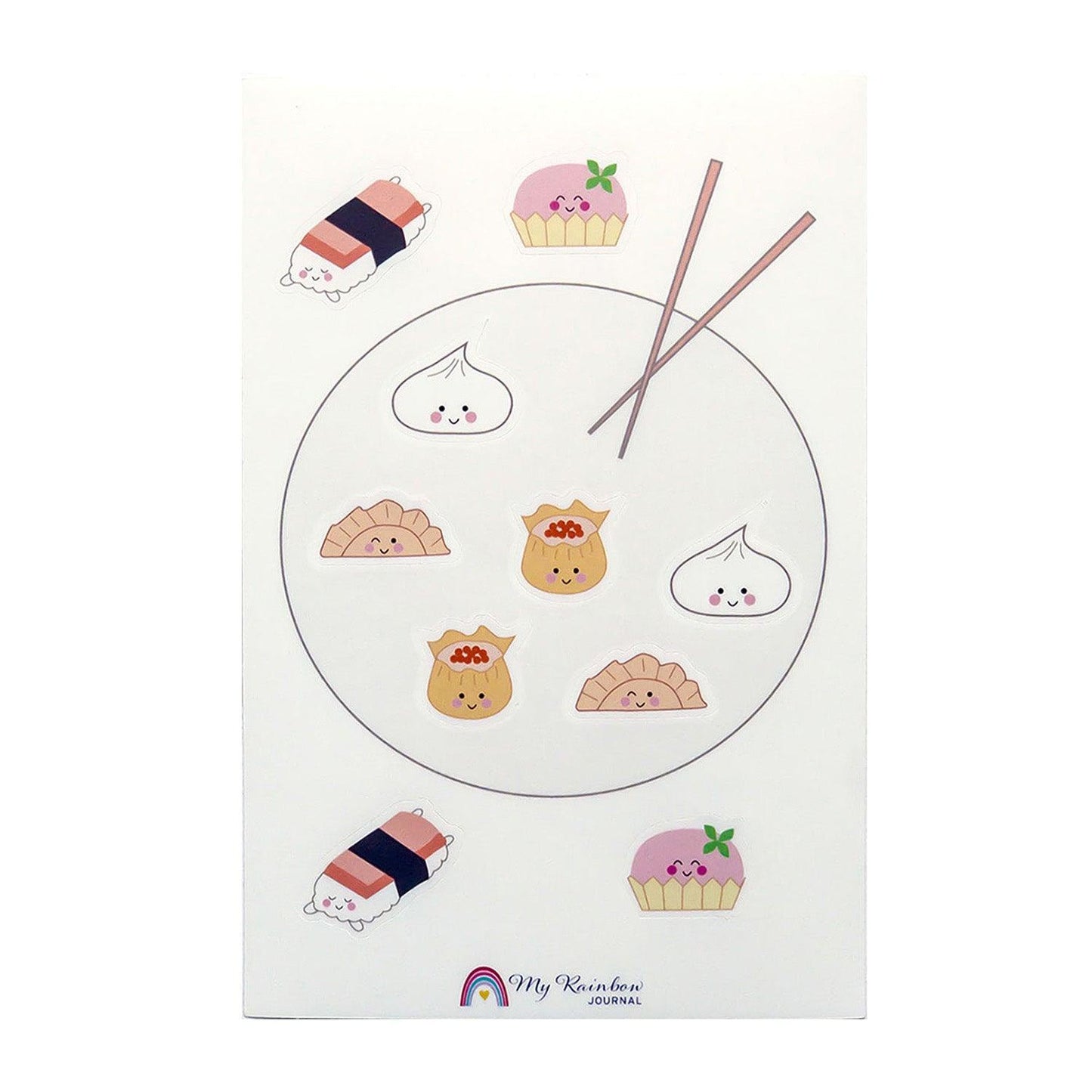 Asian Noms Sticker Sheet featuring adorable asian food in kawaii style