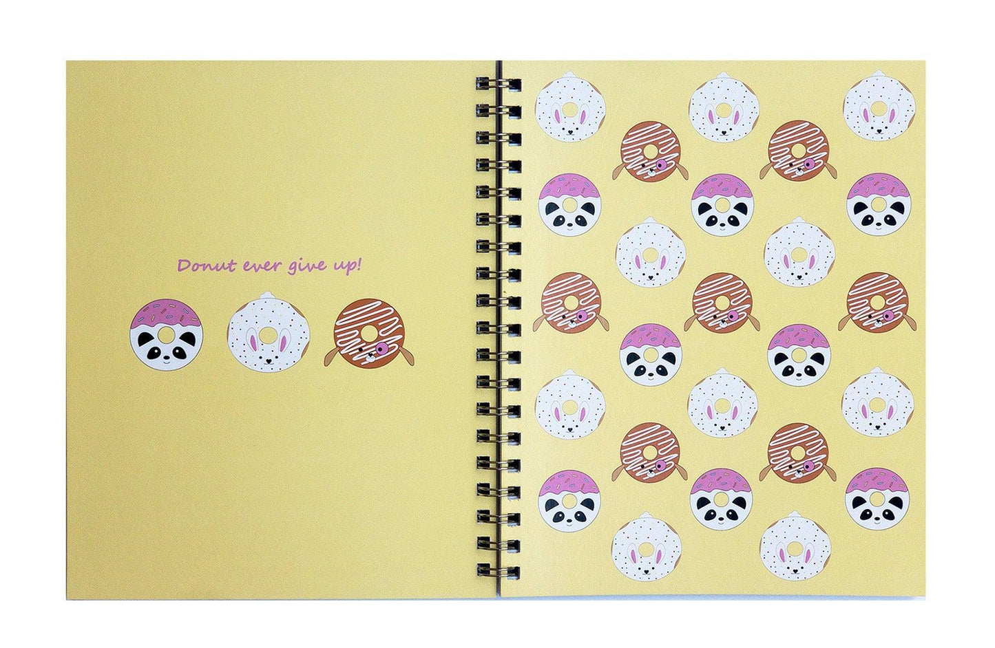 Donut Ever Give Up Journal - Cute donut animal characters remind children Donut Ever Give Up! Set against a yellow backdrop. 