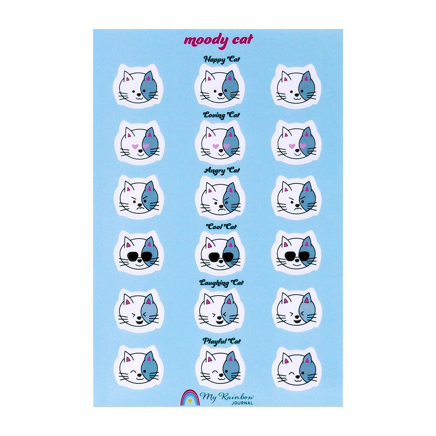 Moody Cat Sticker Sheet features a cat that is very moody and expresses different emotions in a funny and adorable way.