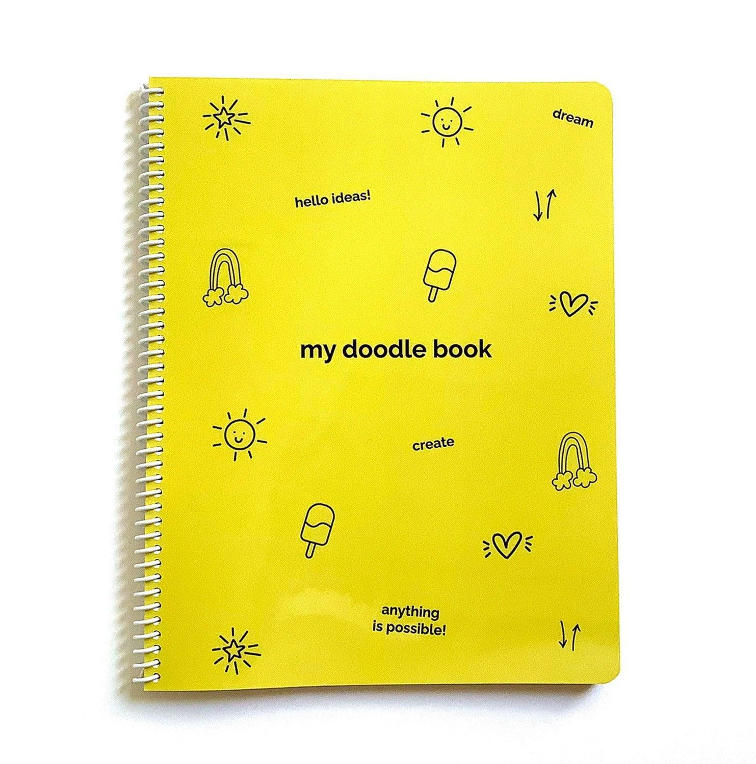 My Yellow Doodle Book Notebook - Bright yellow cover with playful doodles and words to inspire creativity in your kids