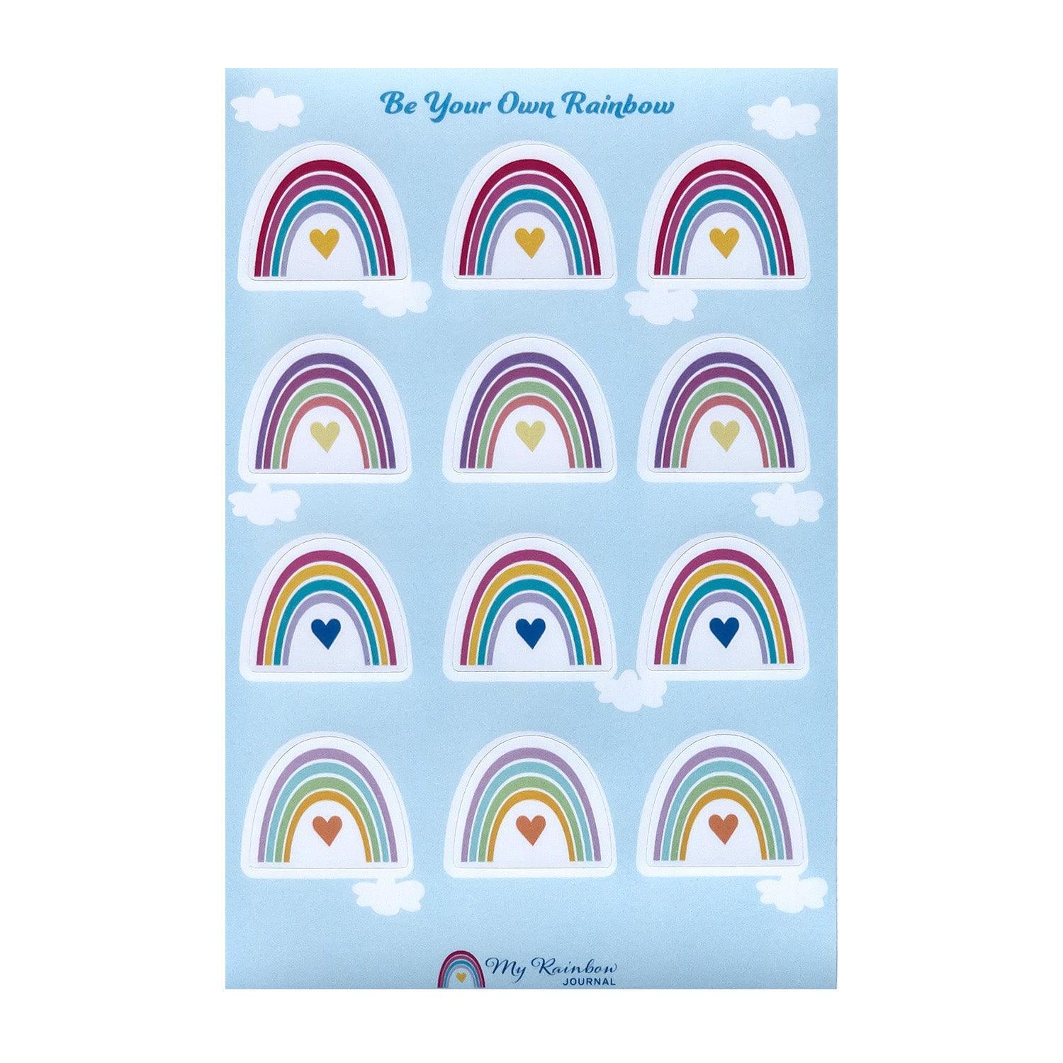 Rainbows Sticker Sheet features logo rainbow in a variety of color combinations. 