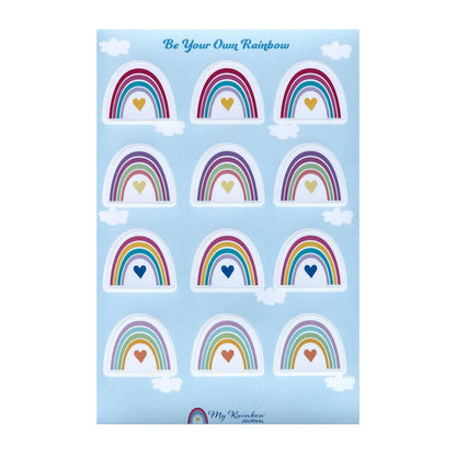 Rainbows Sticker Sheet features logo rainbow in a variety of color combinations. 